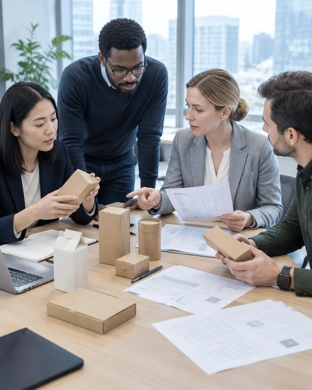 Illustrative business discussion around packaging samples